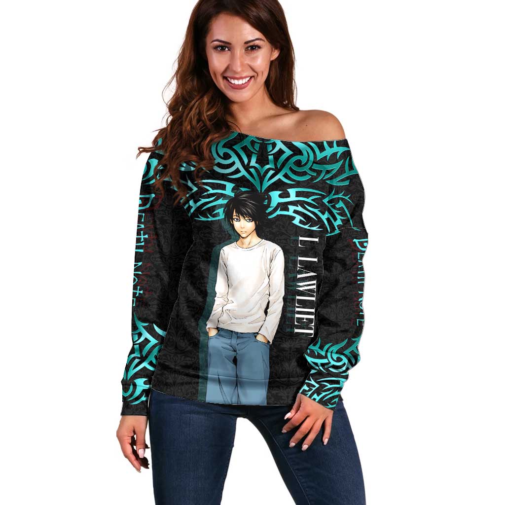 L Lawliet Death Note Off Shoulder Sweater Tribal Anime Fusion Style