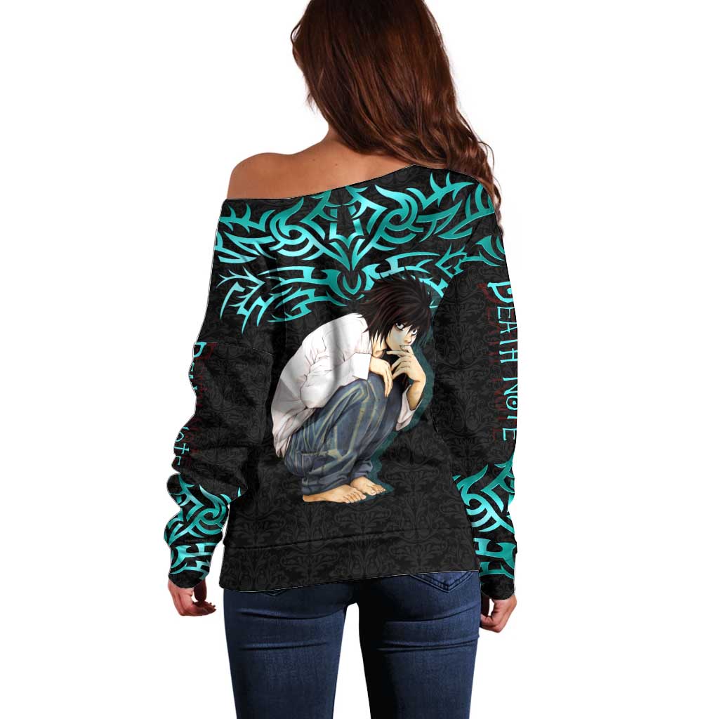 L Lawliet Death Note Off Shoulder Sweater Tribal Anime Fusion Style