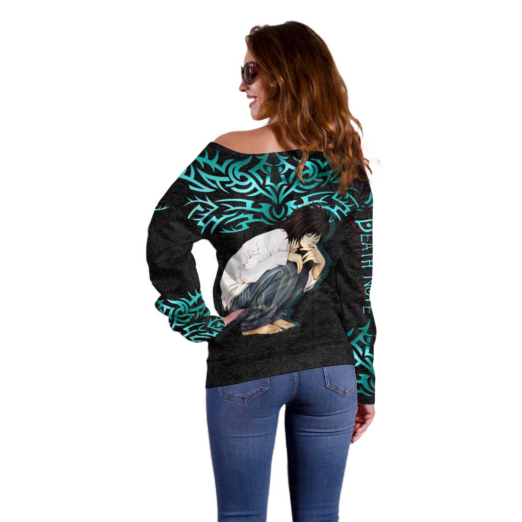 L Lawliet Death Note Off Shoulder Sweater Tribal Anime Fusion Style