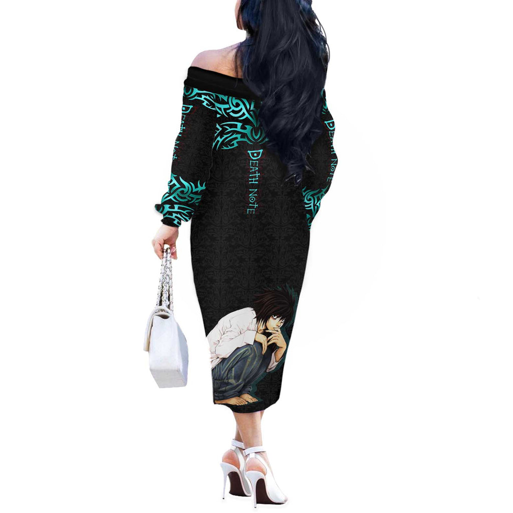 L Lawliet Death Note Off The Shoulder Long Sleeve Dress Tribal Anime Fusion Style