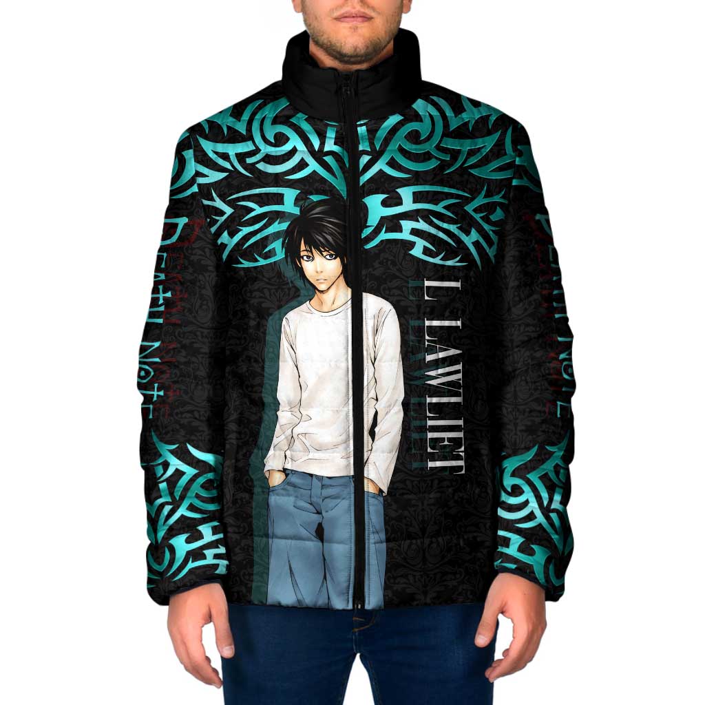 L Lawliet Death Note Padded Jacket Tribal Anime Fusion Style