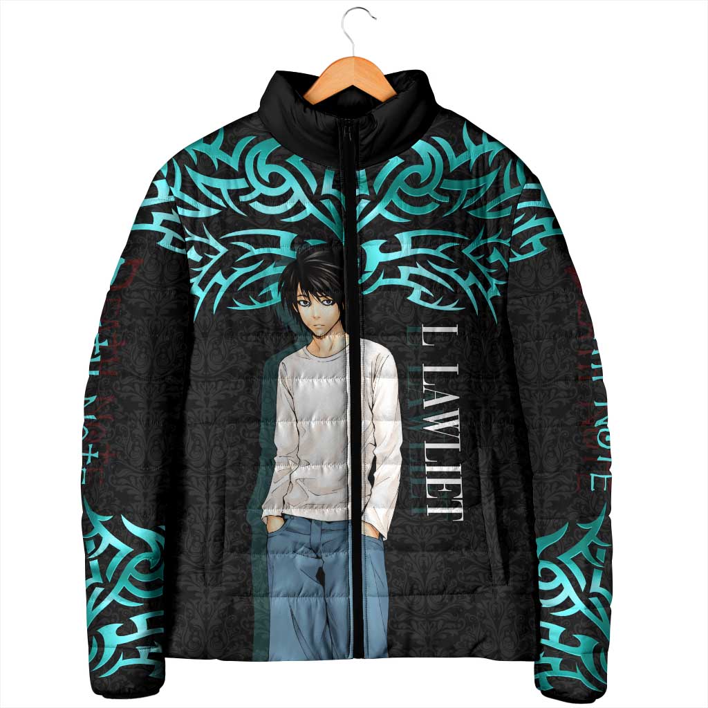 L Lawliet Death Note Padded Jacket Tribal Anime Fusion Style