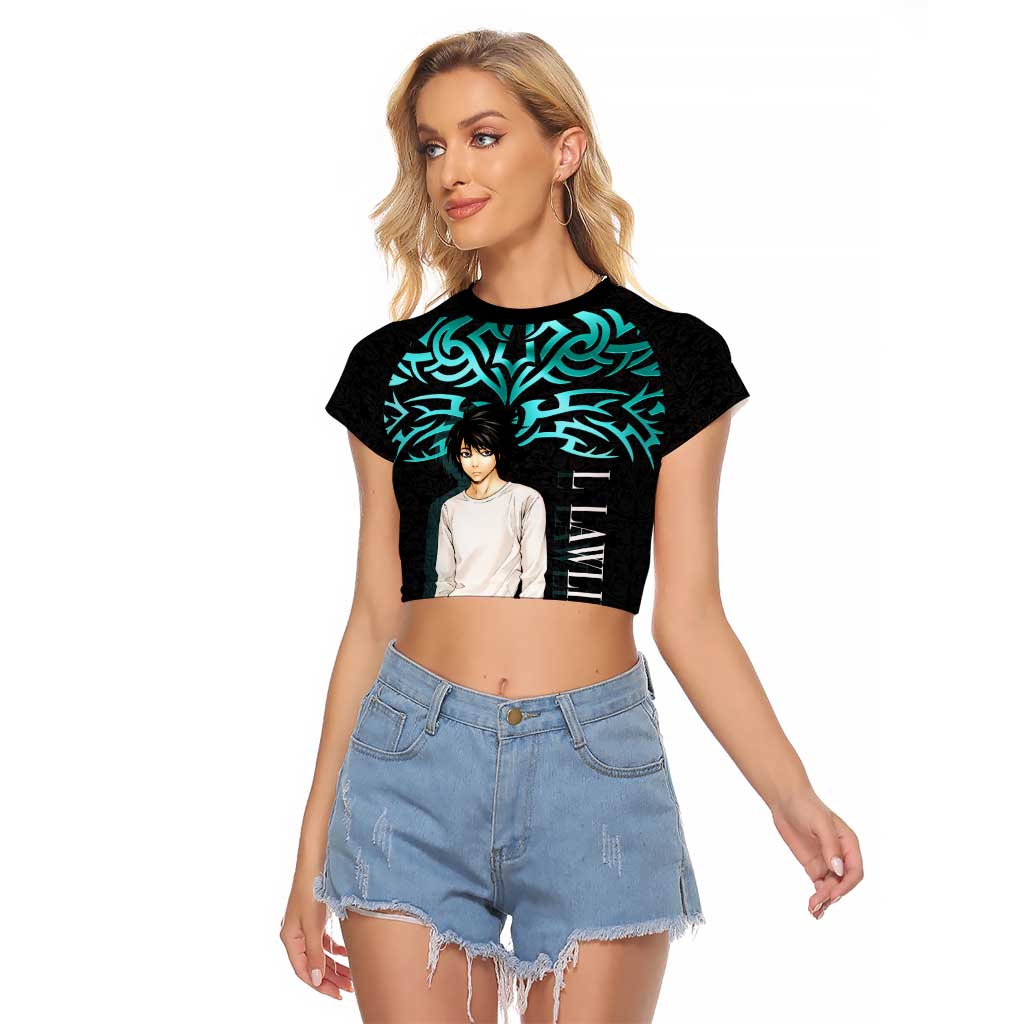 L Lawliet Death Note Raglan Cropped T Shirt Tribal Anime Fusion Style