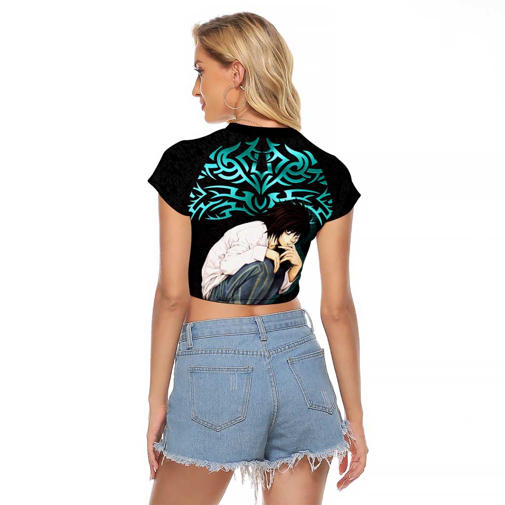 L Lawliet Death Note Raglan Cropped T Shirt Tribal Anime Fusion Style