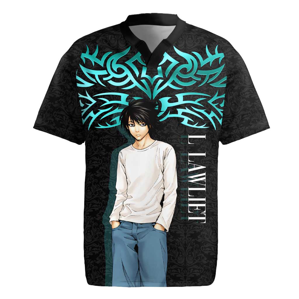 L Lawliet Death Note Rugby Jersey Tribal Anime Fusion Style