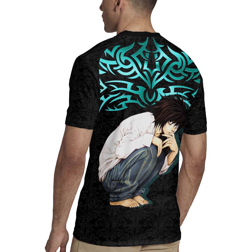 L Lawliet Death Note Rugby Jersey Tribal Anime Fusion Style
