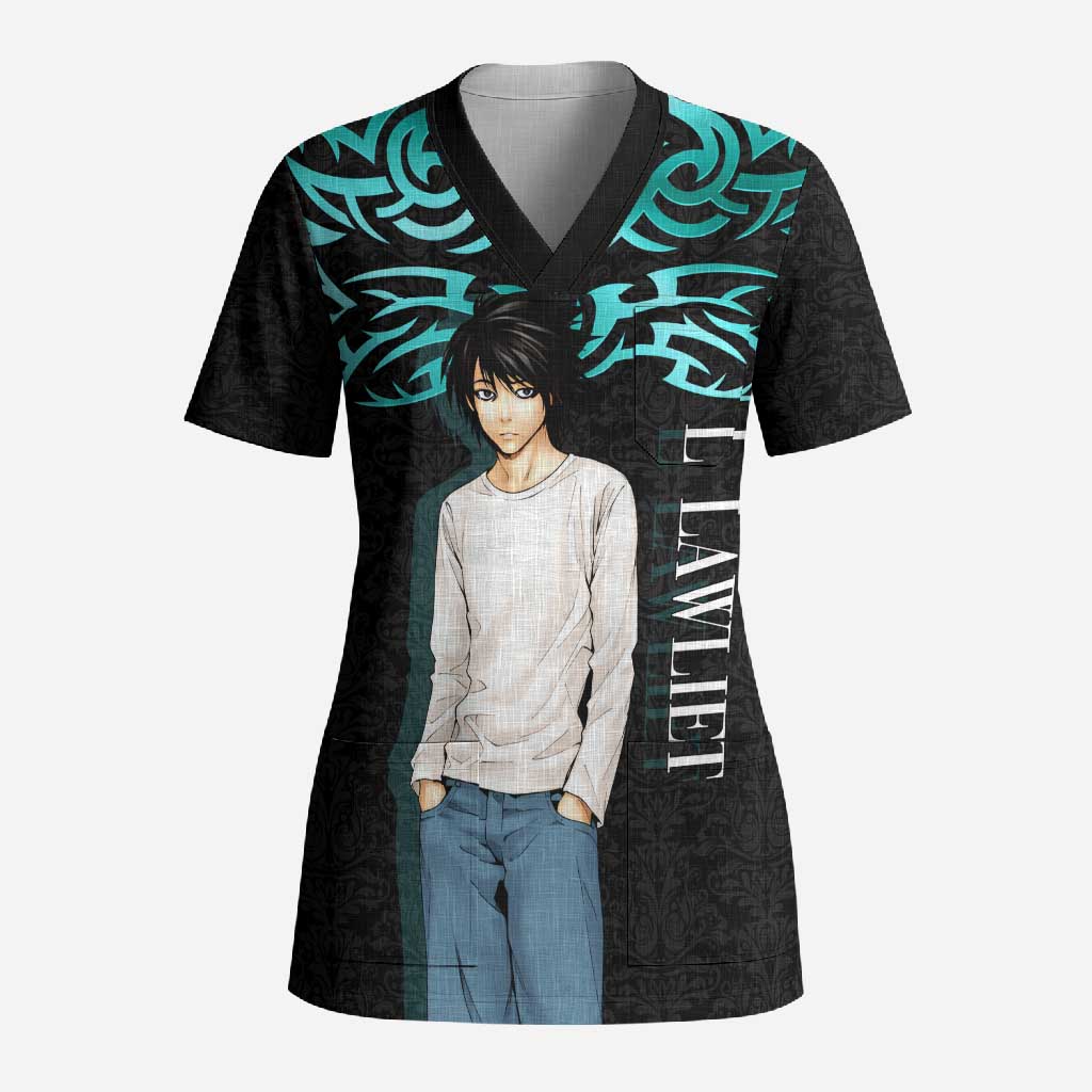 L Lawliet Death Note Scrub Top Tribal Anime Fusion Style
