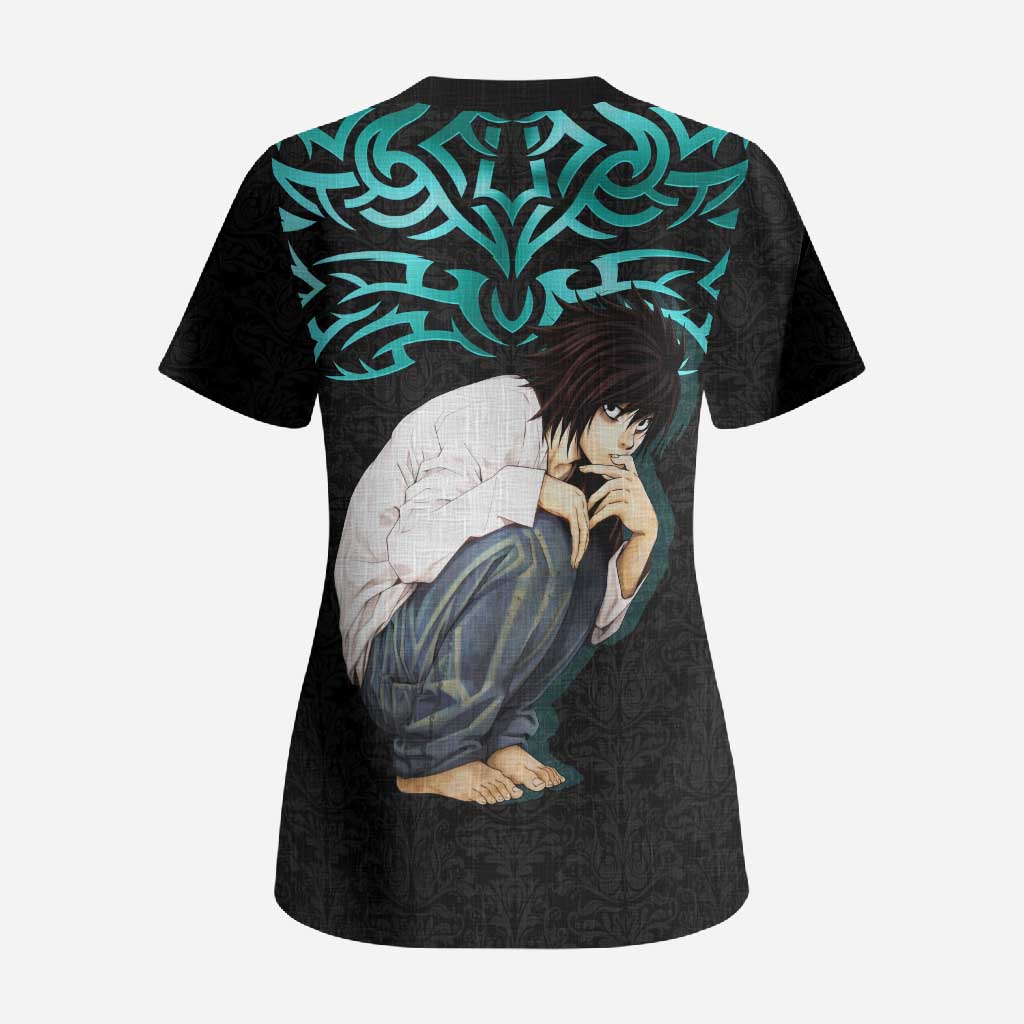 L Lawliet Death Note Scrub Top Tribal Anime Fusion Style