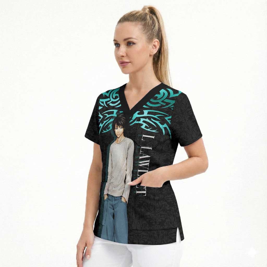 L Lawliet Death Note Scrub Top Tribal Anime Fusion Style