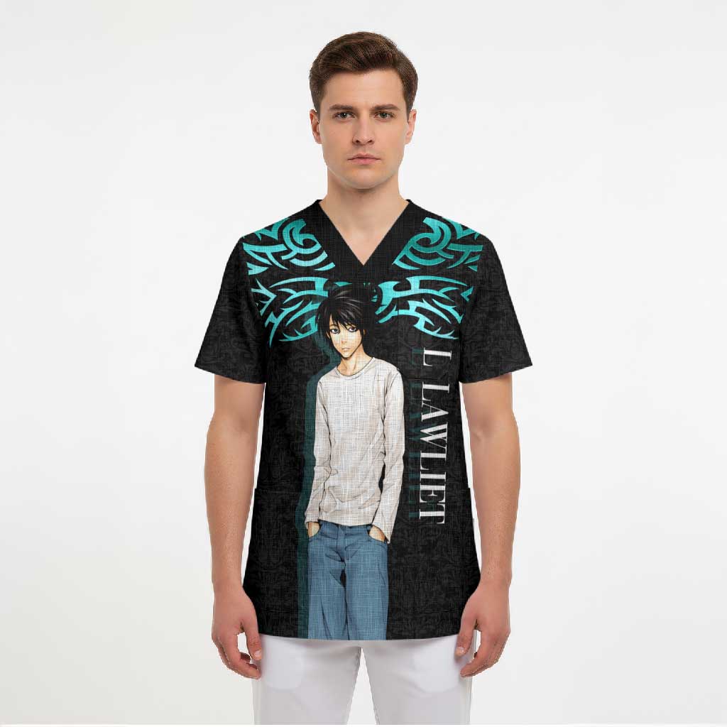 L Lawliet Death Note Scrub Top Tribal Anime Fusion Style