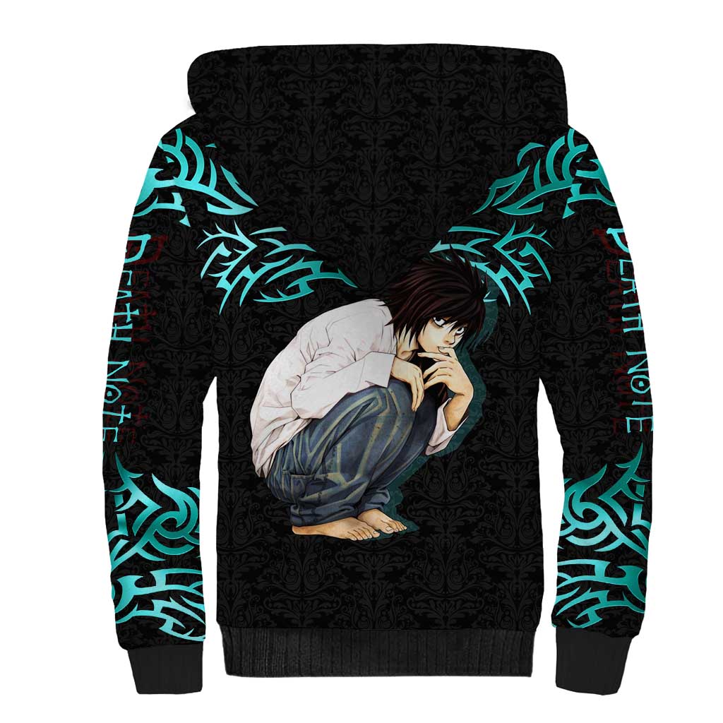 L Lawliet Death Note Sherpa Hoodie Tribal Anime Fusion Style