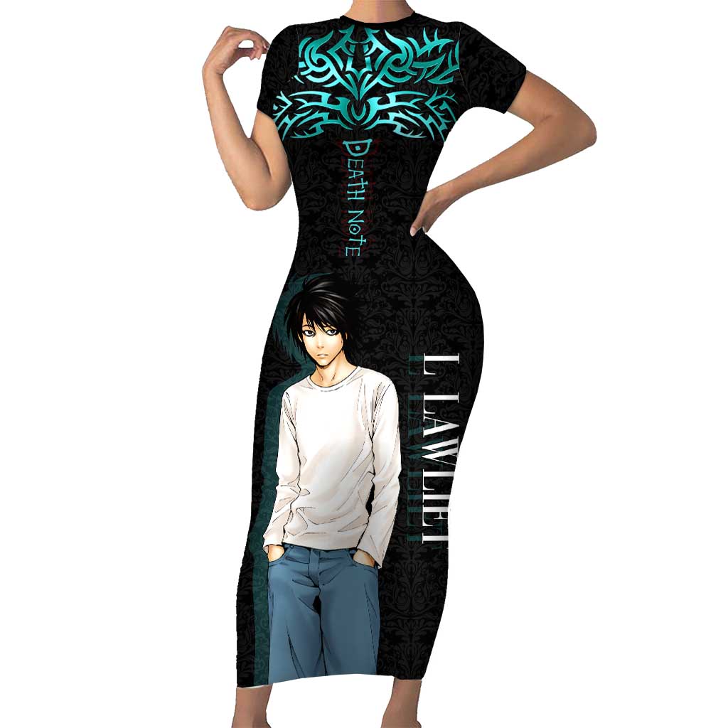L Lawliet Death Note Short Sleeve Bodycon Dress Tribal Anime Fusion Style