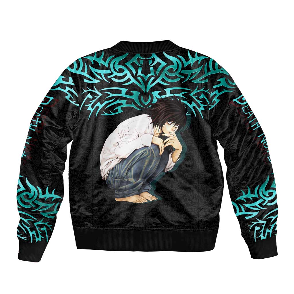 L Lawliet Death Note Sleeve Zip Bomber Jacket Tribal Anime Fusion Style