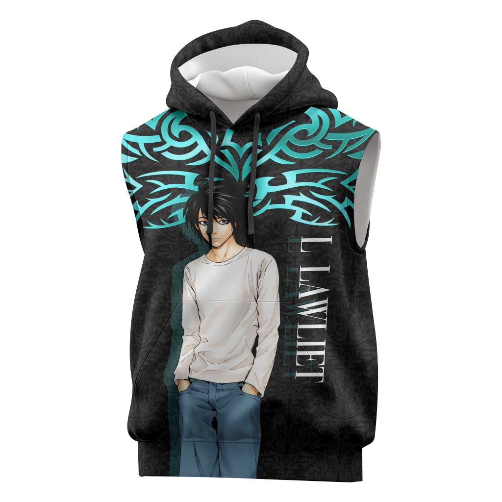 L Lawliet Death Note Sleeveless Hoodie Tribal Anime Fusion Style