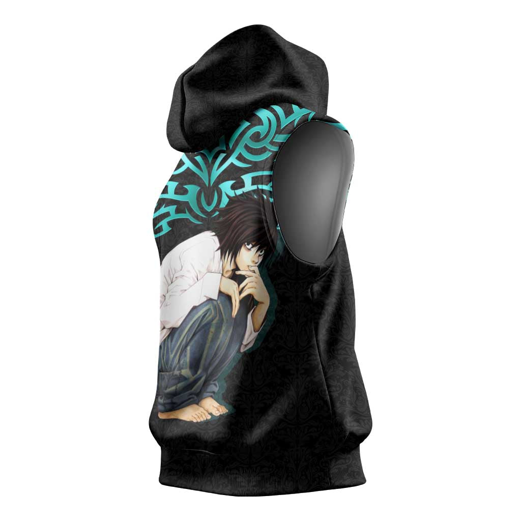 L Lawliet Death Note Sleeveless Hoodie Tribal Anime Fusion Style