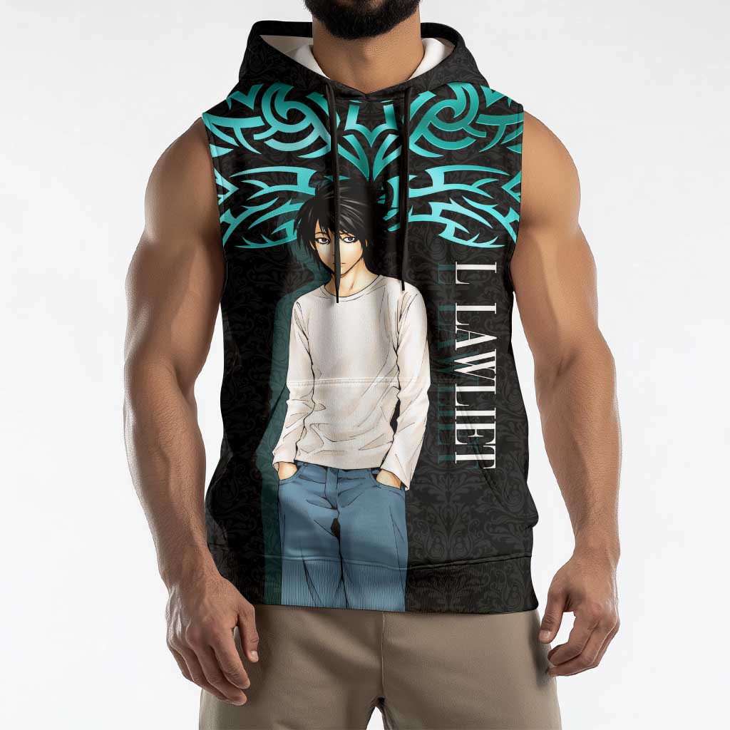 L Lawliet Death Note Sleeveless Hoodie Tribal Anime Fusion Style