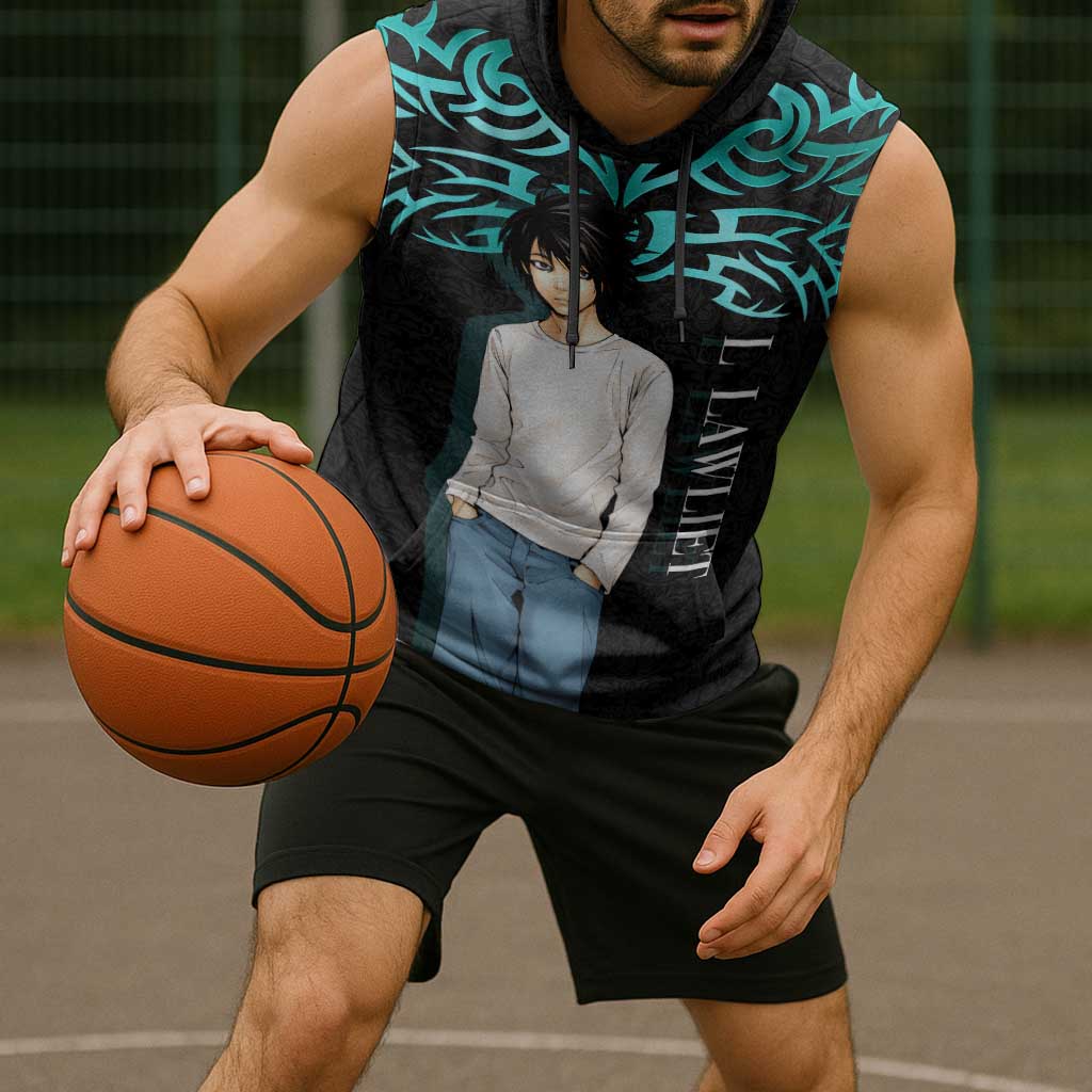 L Lawliet Death Note Sleeveless Hoodie Tribal Anime Fusion Style
