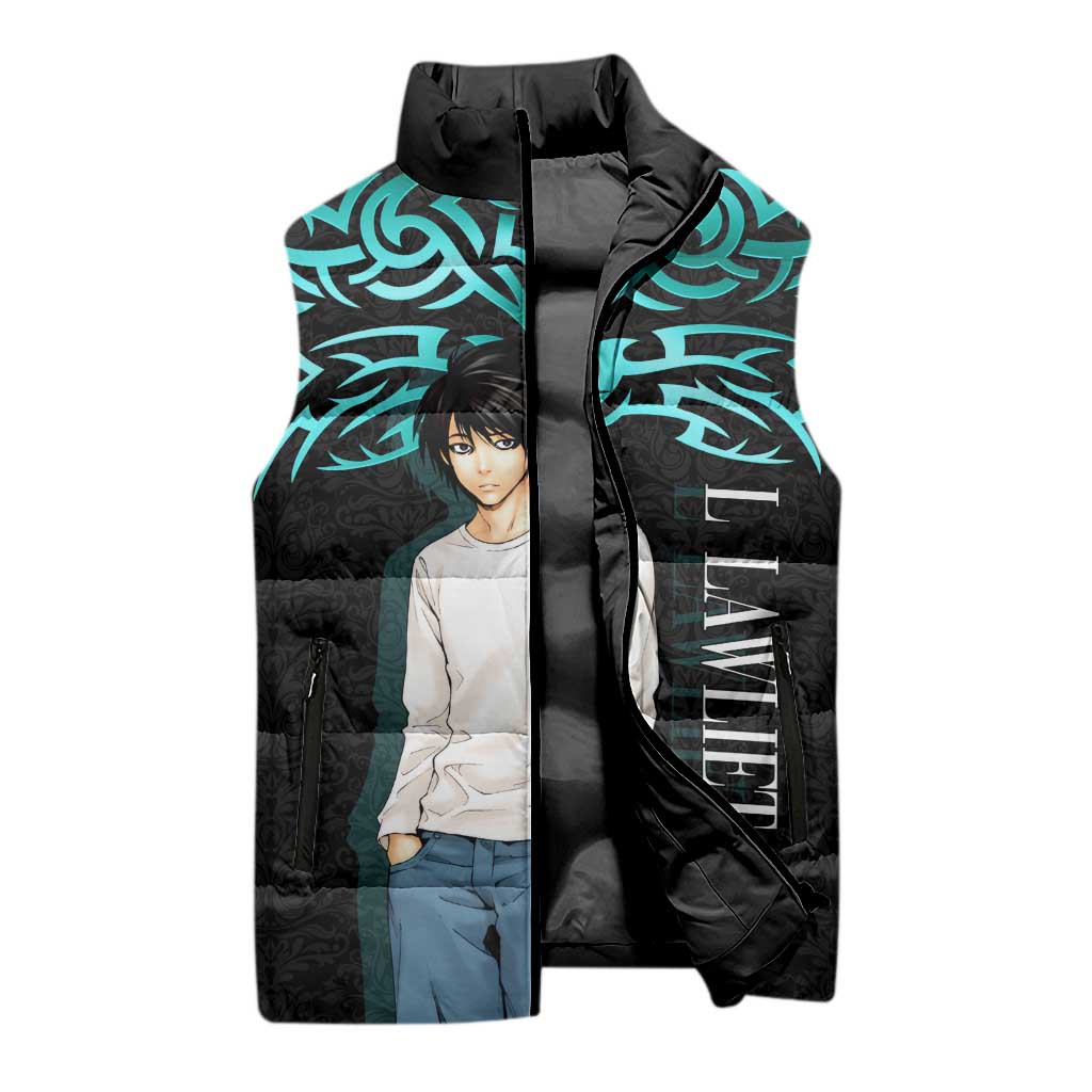 L Lawliet Death Note Sleeveless Puffer Jacket Tribal Anime Fusion Style