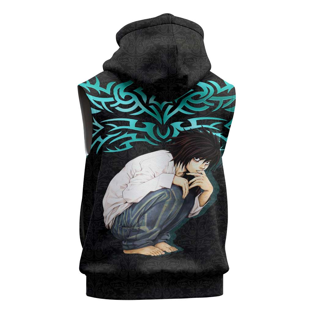 L Lawliet Death Note Sleeveless Zip Hoodie Tribal Anime Fusion Style