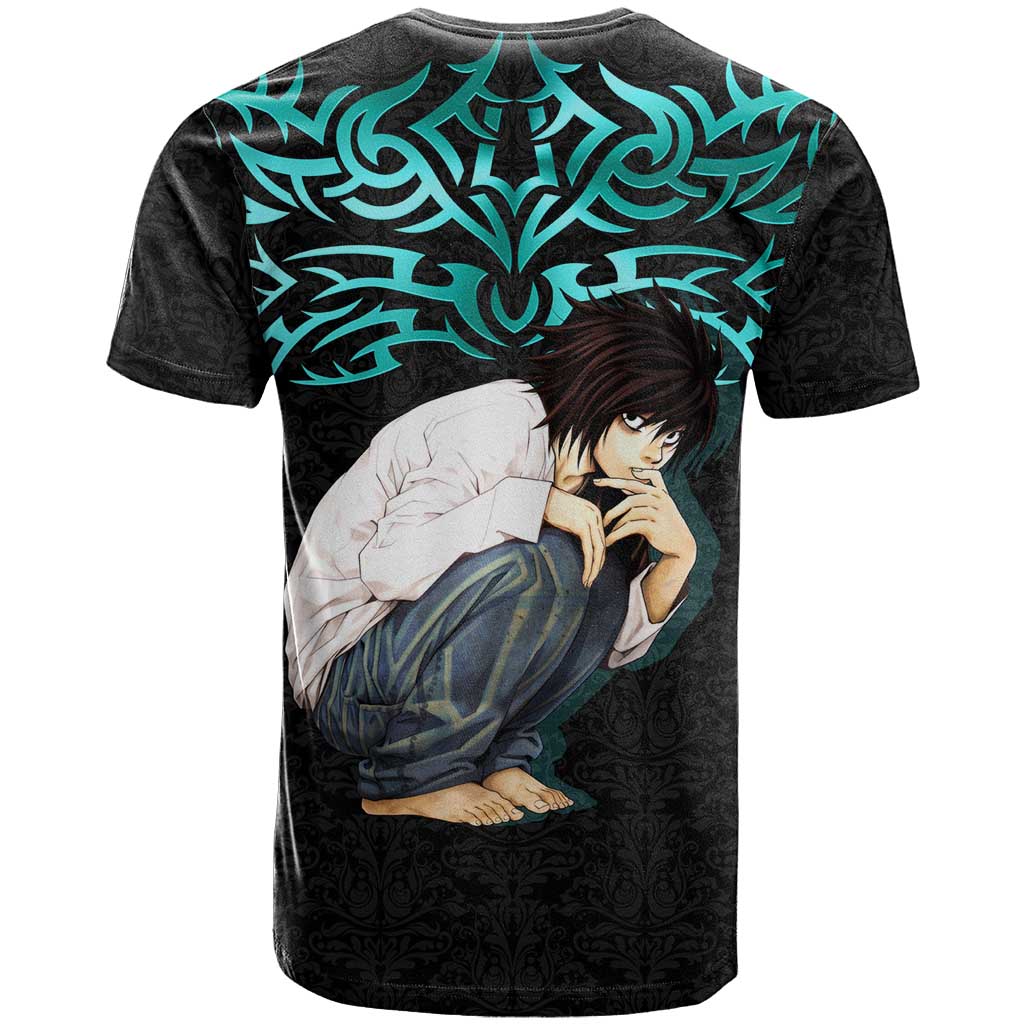 L Lawliet Death Note T Shirt Tribal Anime Fusion Style