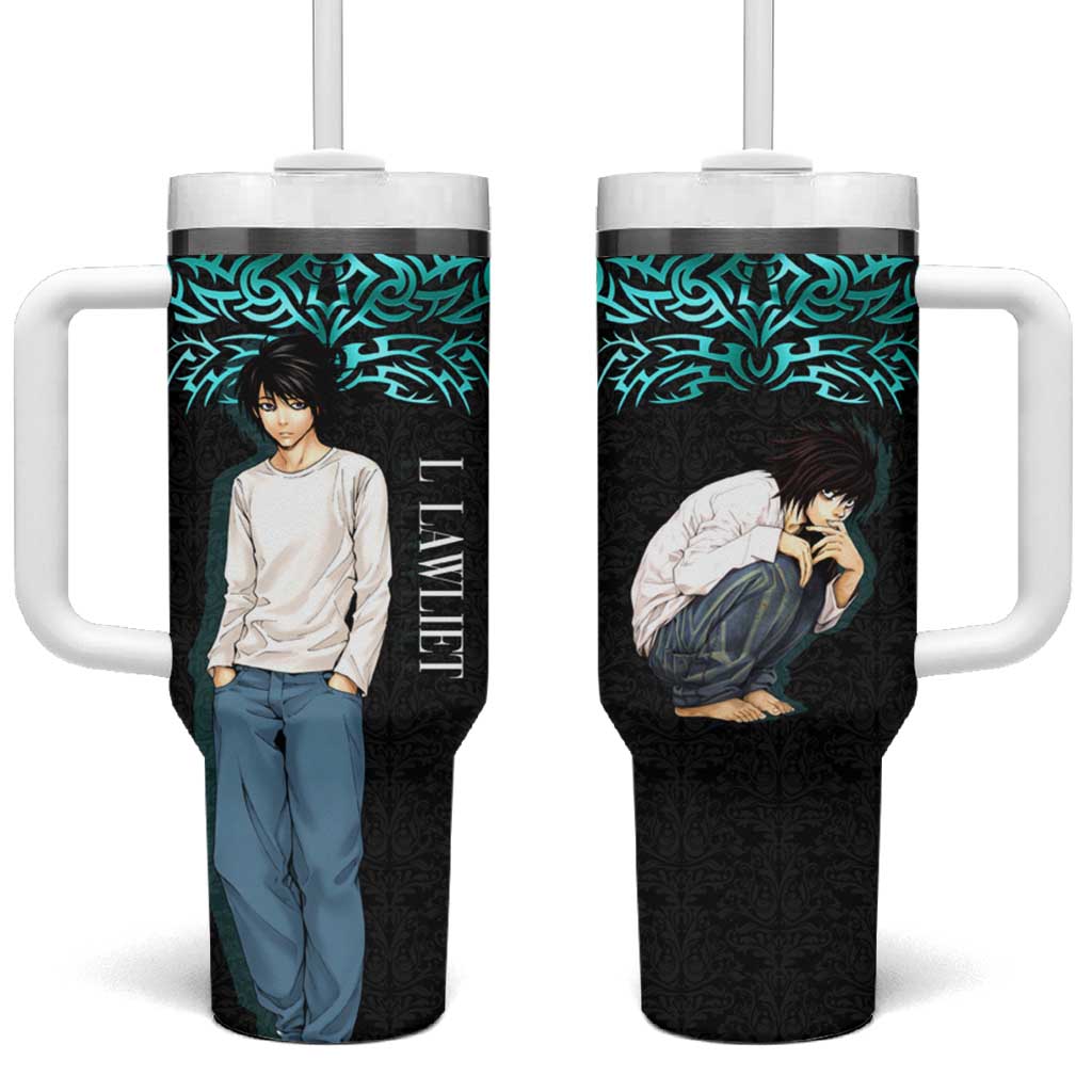 L Lawliet Death Note Tumbler With Handle Tribal Anime Fusion Style
