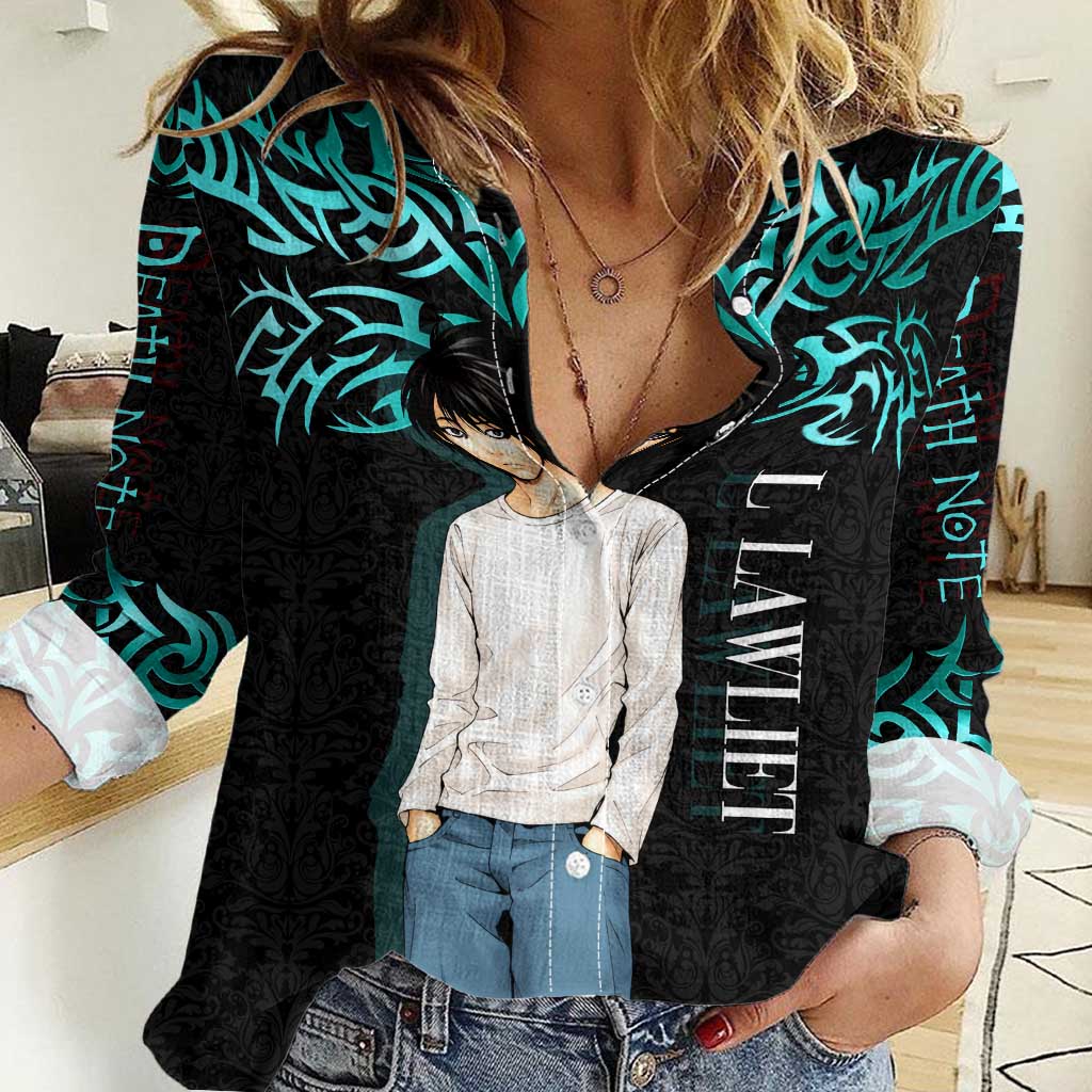 L Lawliet Death Note Women Casual Shirt Tribal Anime Fusion Style