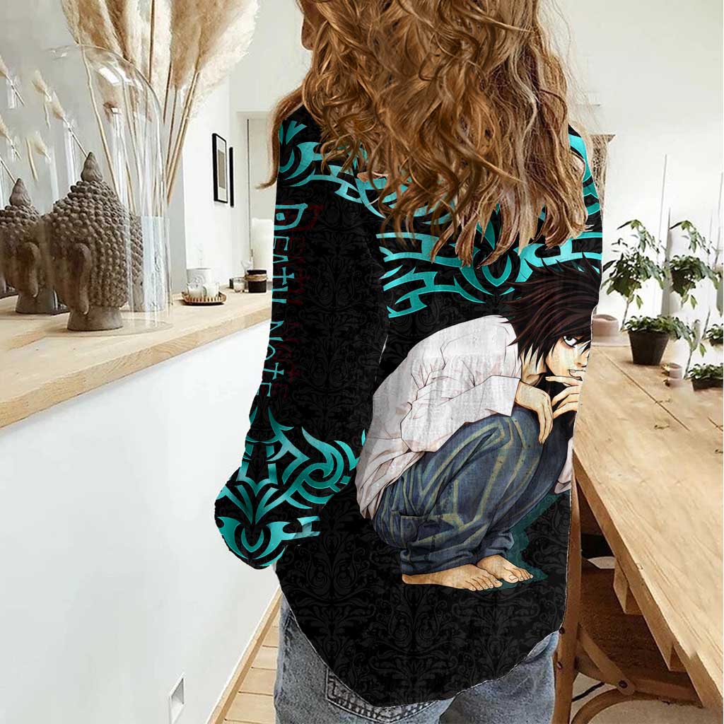 L Lawliet Death Note Women Casual Shirt Tribal Anime Fusion Style