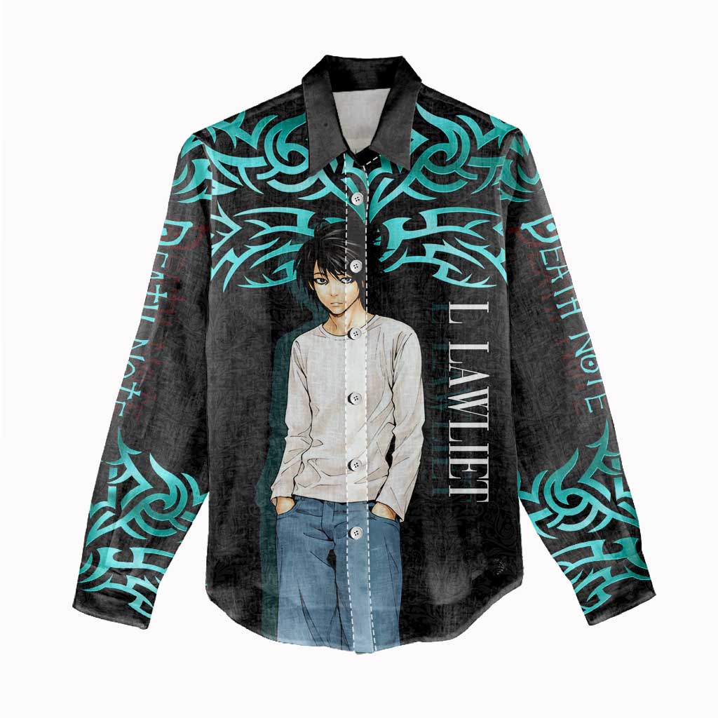 L Lawliet Death Note Women Casual Shirt Tribal Anime Fusion Style