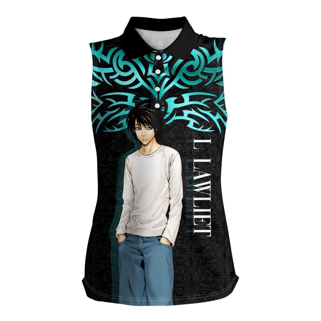 L Lawliet Death Note Women Sleeveless Polo Shirt Tribal Anime Fusion Style
