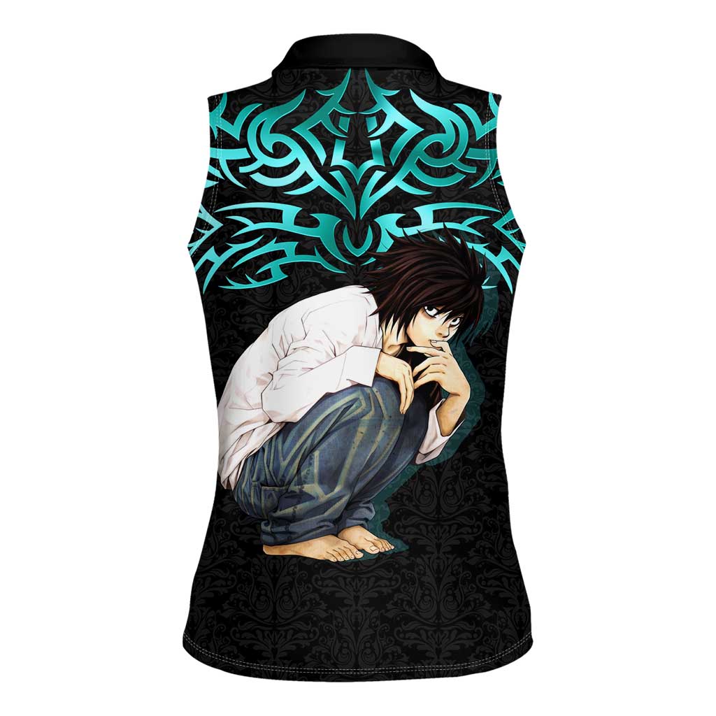 L Lawliet Death Note Women Sleeveless Polo Shirt Tribal Anime Fusion Style