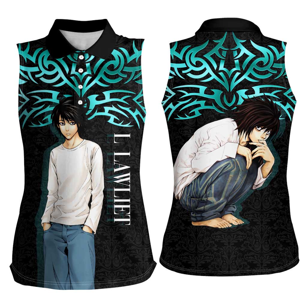 L Lawliet Death Note Women Sleeveless Polo Shirt Tribal Anime Fusion Style
