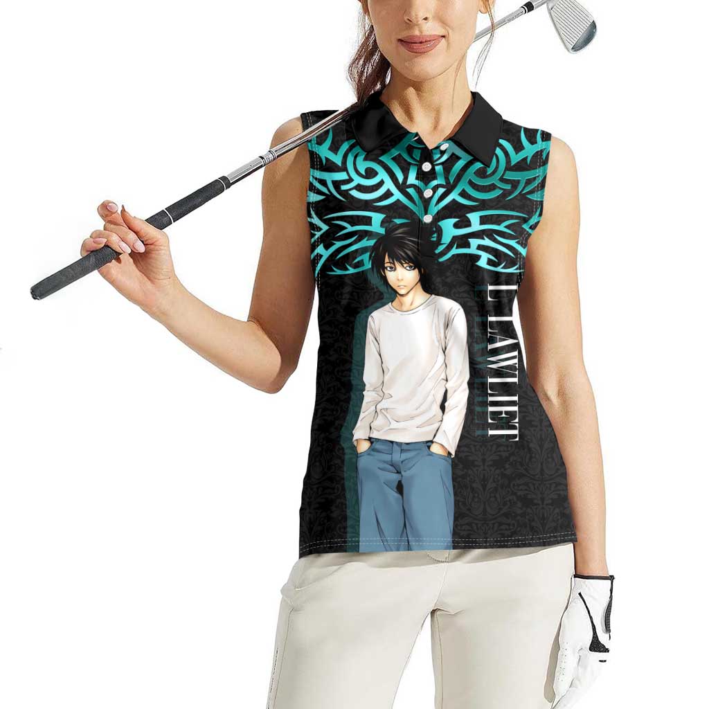 L Lawliet Death Note Women Sleeveless Polo Shirt Tribal Anime Fusion Style