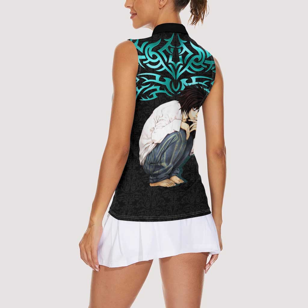 L Lawliet Death Note Women Sleeveless Polo Shirt Tribal Anime Fusion Style