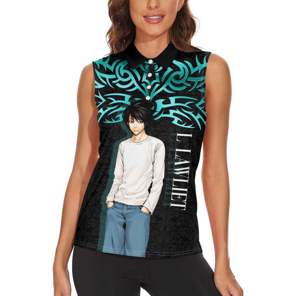 L Lawliet Death Note Women Sleeveless Polo Shirt Tribal Anime Fusion Style