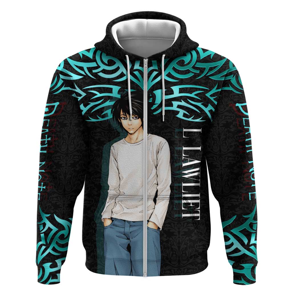 L Lawliet Death Note Zip Hoodie Tribal Anime Fusion Style