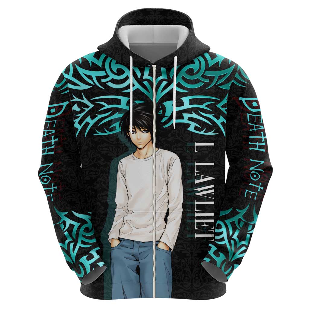 L Lawliet Death Note Zip Hoodie Tribal Anime Fusion Style