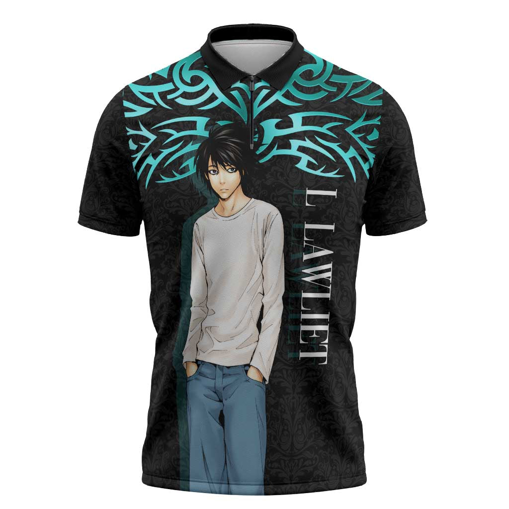 L Lawliet Death Note Zipper Polo Shirt Tribal Anime Fusion Style