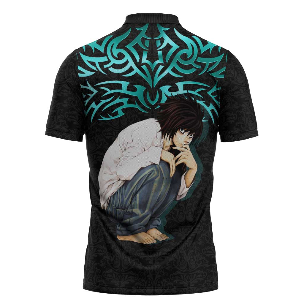 L Lawliet Death Note Zipper Polo Shirt Tribal Anime Fusion Style
