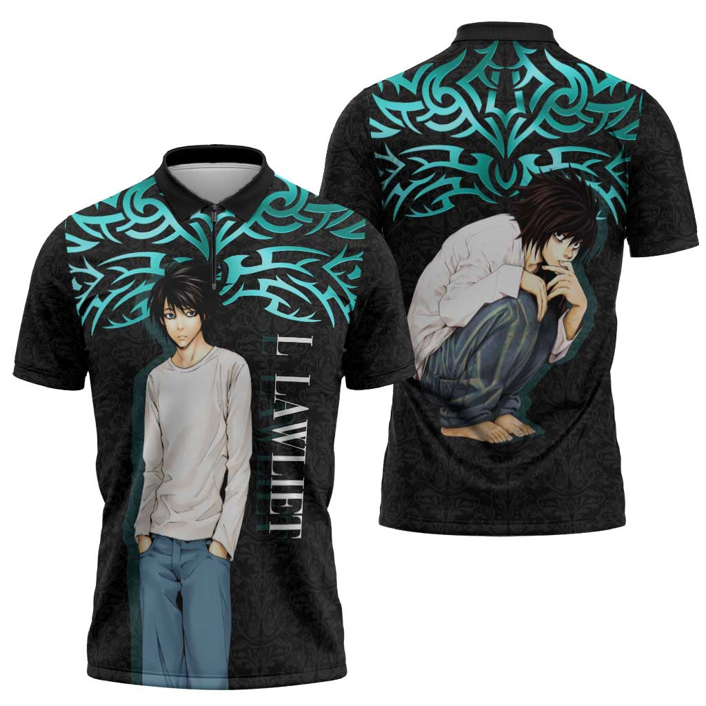 L Lawliet Death Note Zipper Polo Shirt Tribal Anime Fusion Style