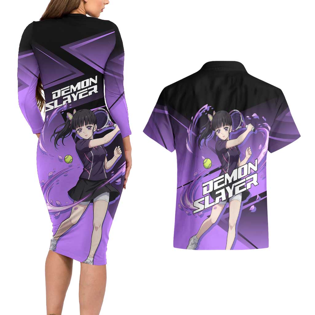 Kanao Tsuyuri Couples Matching Long Sleeve Bodycon Dress and Hawaiian Shirt Demon Slayer Tennis Crossover Style