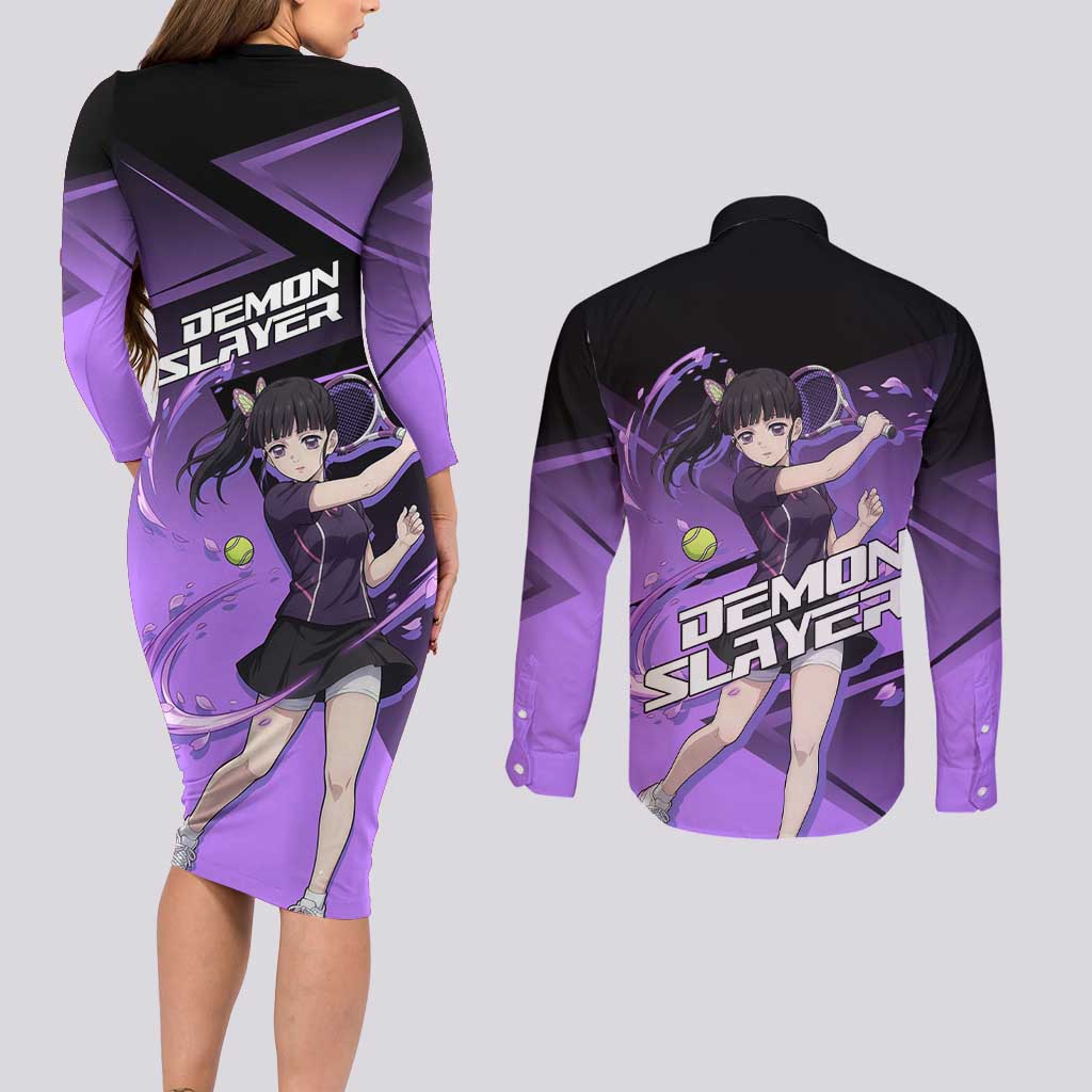 Kanao Tsuyuri Couples Matching Long Sleeve Bodycon Dress and Long Sleeve Button Shirt Demon Slayer Tennis Crossover Style