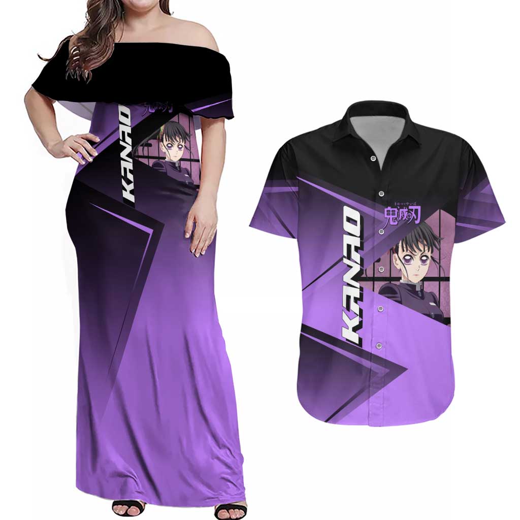 Kanao Tsuyuri Couples Matching Off Shoulder Maxi Dress and Hawaiian Shirt Demon Slayer Tennis Crossover Style
