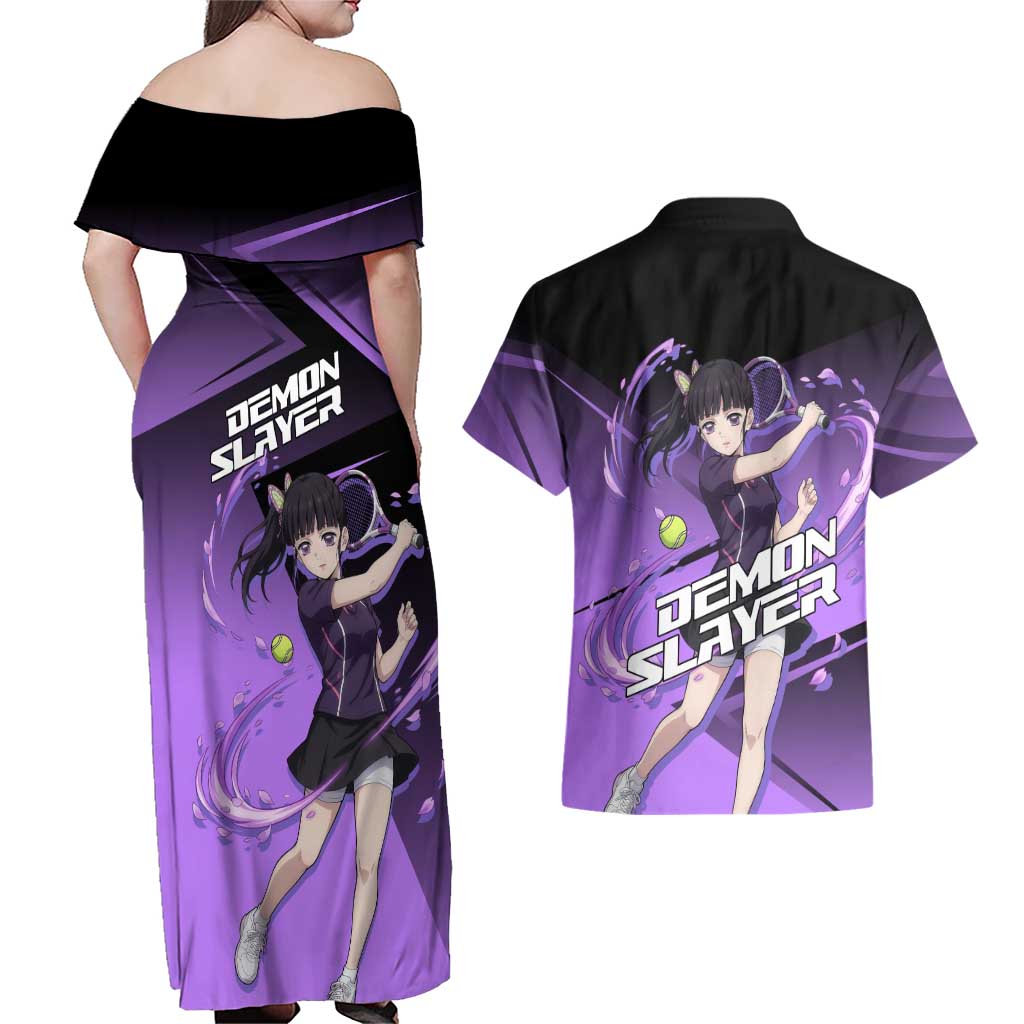 Kanao Tsuyuri Couples Matching Off Shoulder Maxi Dress and Hawaiian Shirt Demon Slayer Tennis Crossover Style