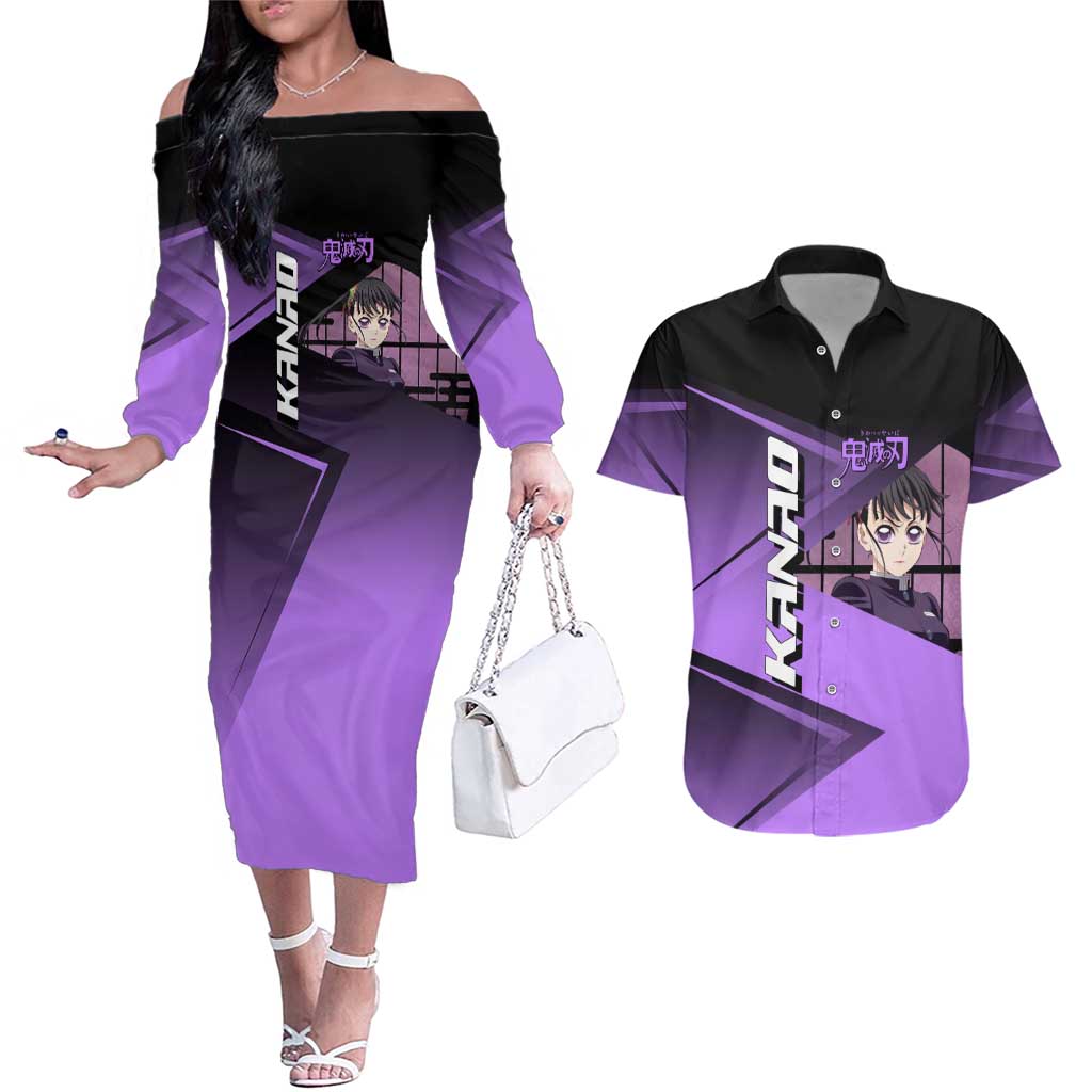 Kanao Tsuyuri Couples Matching Off The Shoulder Long Sleeve Dress and Hawaiian Shirt Demon Slayer Tennis Crossover Style
