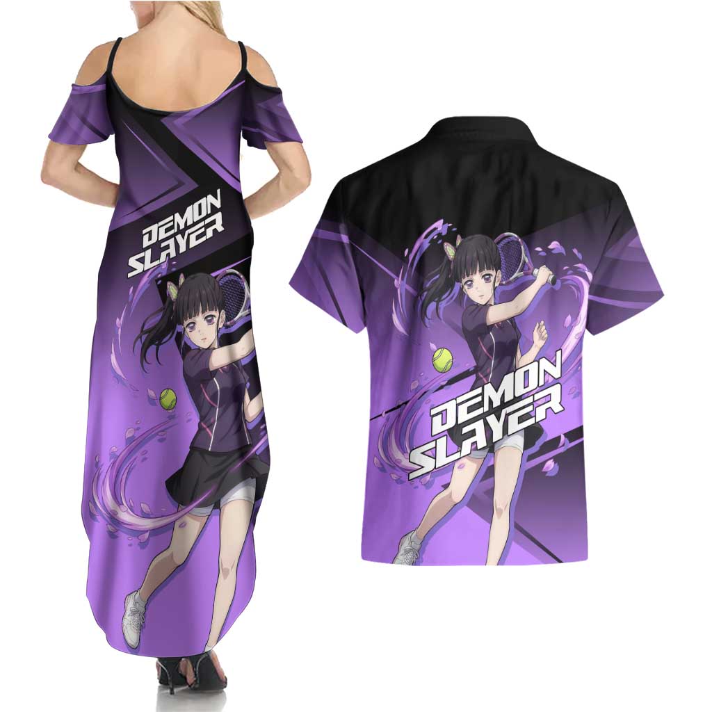 Kanao Tsuyuri Couples Matching Summer Maxi Dress and Hawaiian Shirt Demon Slayer Tennis Crossover Style