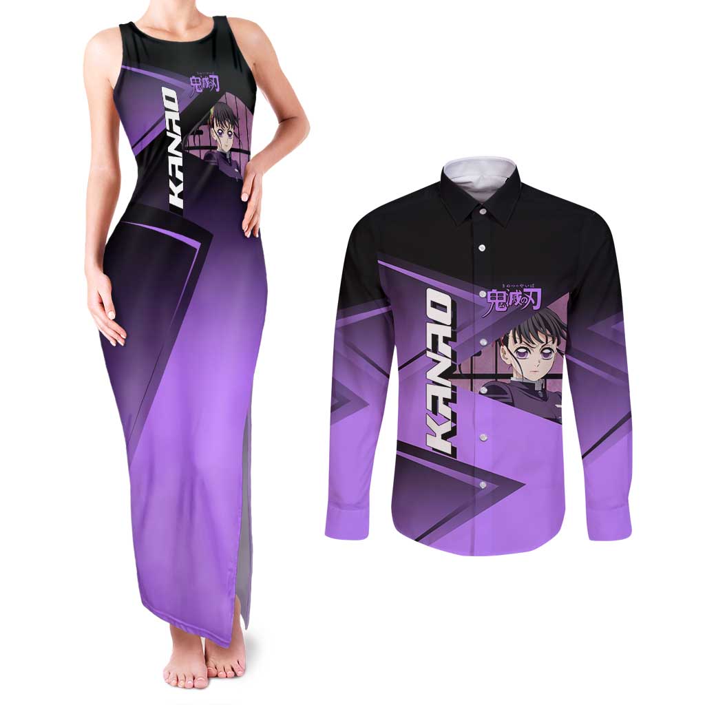 Kanao Tsuyuri Couples Matching Tank Maxi Dress and Long Sleeve Button Shirt Demon Slayer Tennis Crossover Style