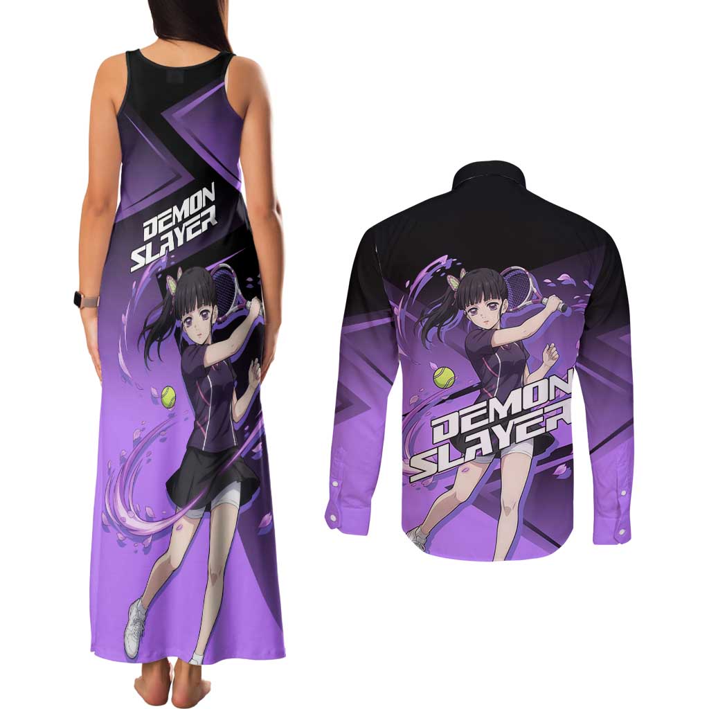 Kanao Tsuyuri Couples Matching Tank Maxi Dress and Long Sleeve Button Shirt Demon Slayer Tennis Crossover Style
