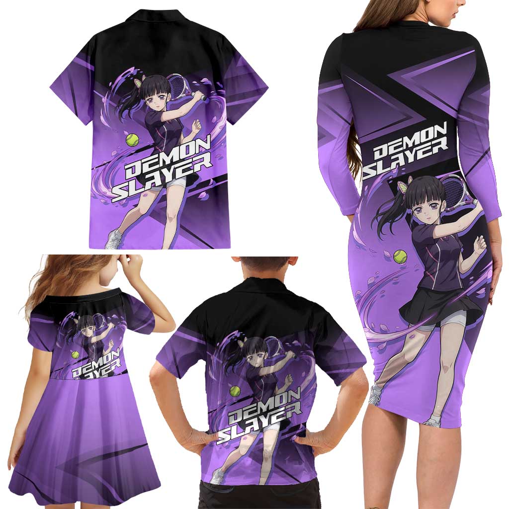 Kanao Tsuyuri Family Matching Long Sleeve Bodycon Dress and Hawaiian Shirt Demon Slayer Tennis Crossover Style