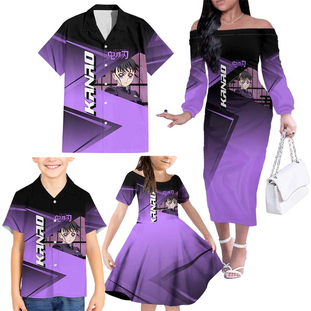 Kanao Tsuyuri Family Matching Off The Shoulder Long Sleeve Dress and Hawaiian Shirt Demon Slayer Tennis Crossover Style