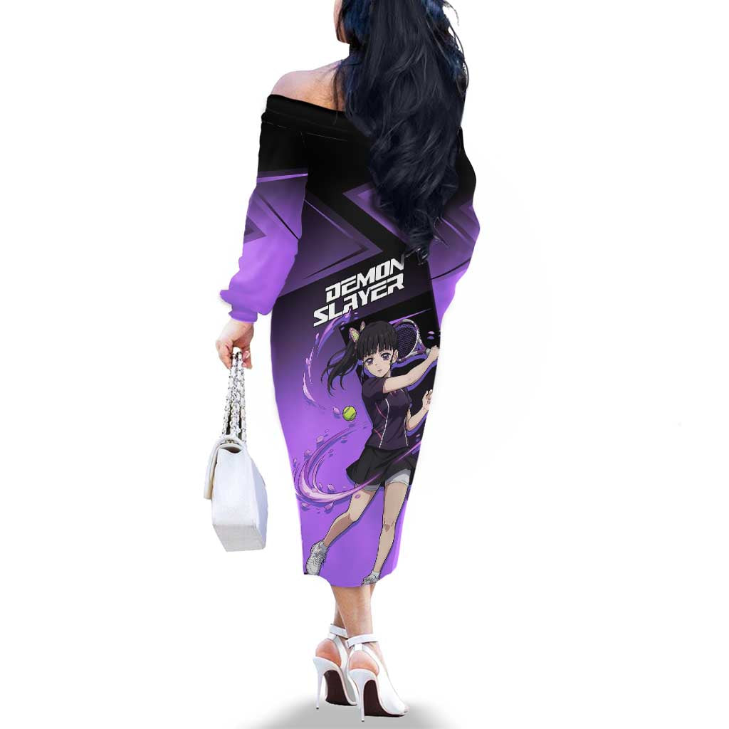 Kanao Tsuyuri Family Matching Off The Shoulder Long Sleeve Dress and Hawaiian Shirt Demon Slayer Tennis Crossover Style